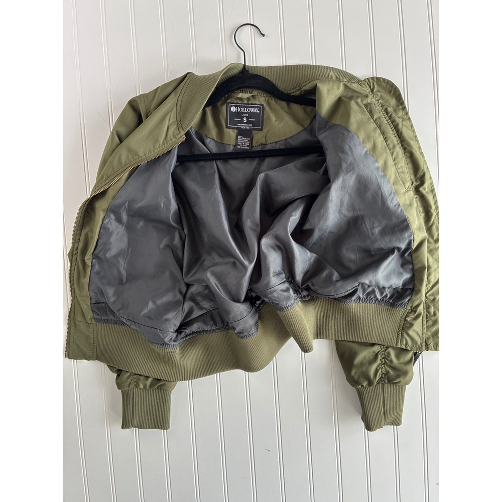 Holloway Womens Olive Green Bomber Jacket Coat Knit Hem Arm Pouch 229732 Small - Picture 7 of 16